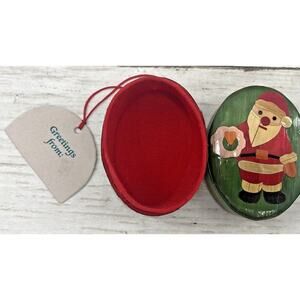 Vintage WheatStraw SANTA CHRISTMAS BOX Ornament Handcrafted Art Decor